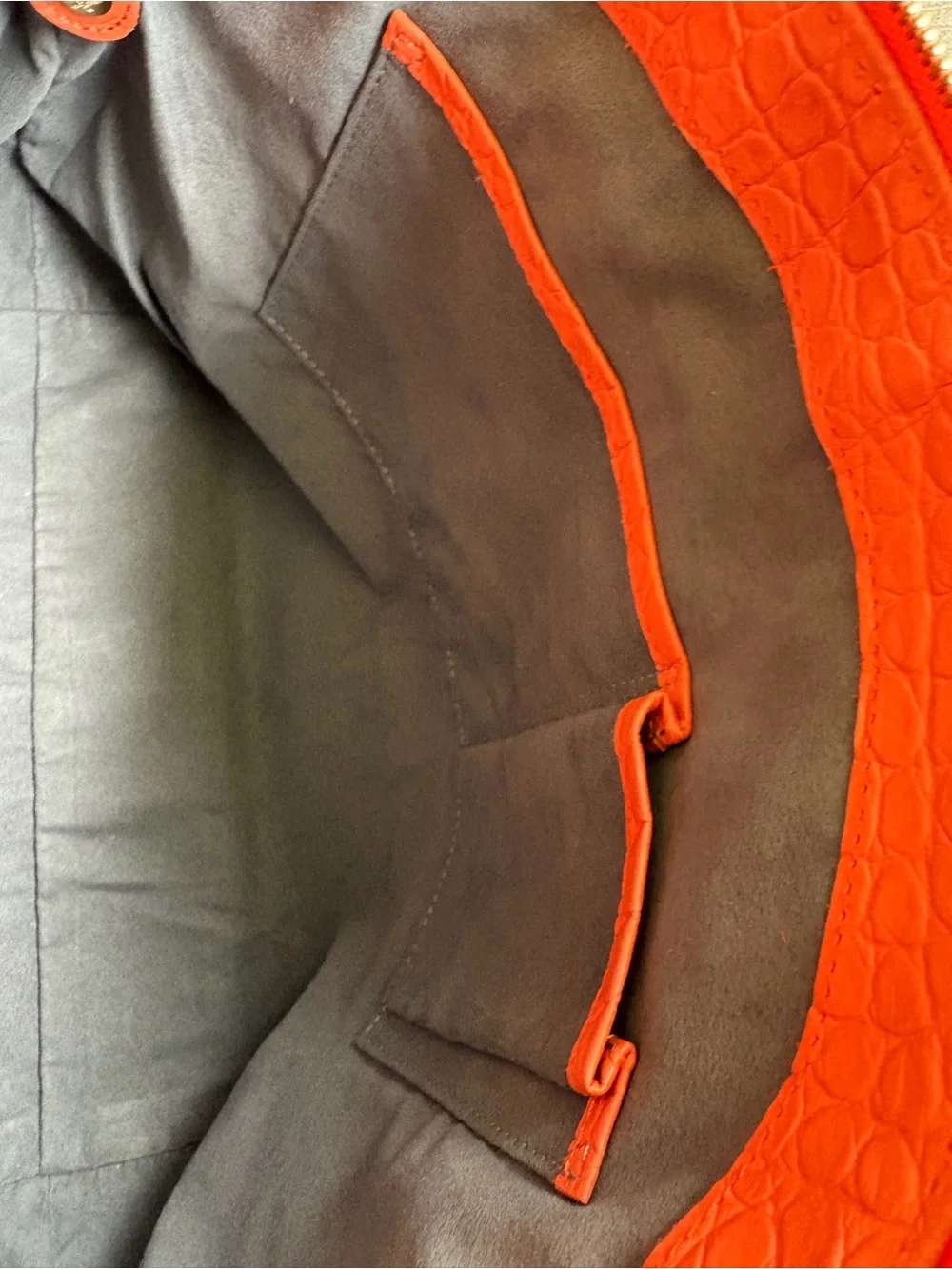 Mcm Orange Croc-Embossed Leather Tote Bag